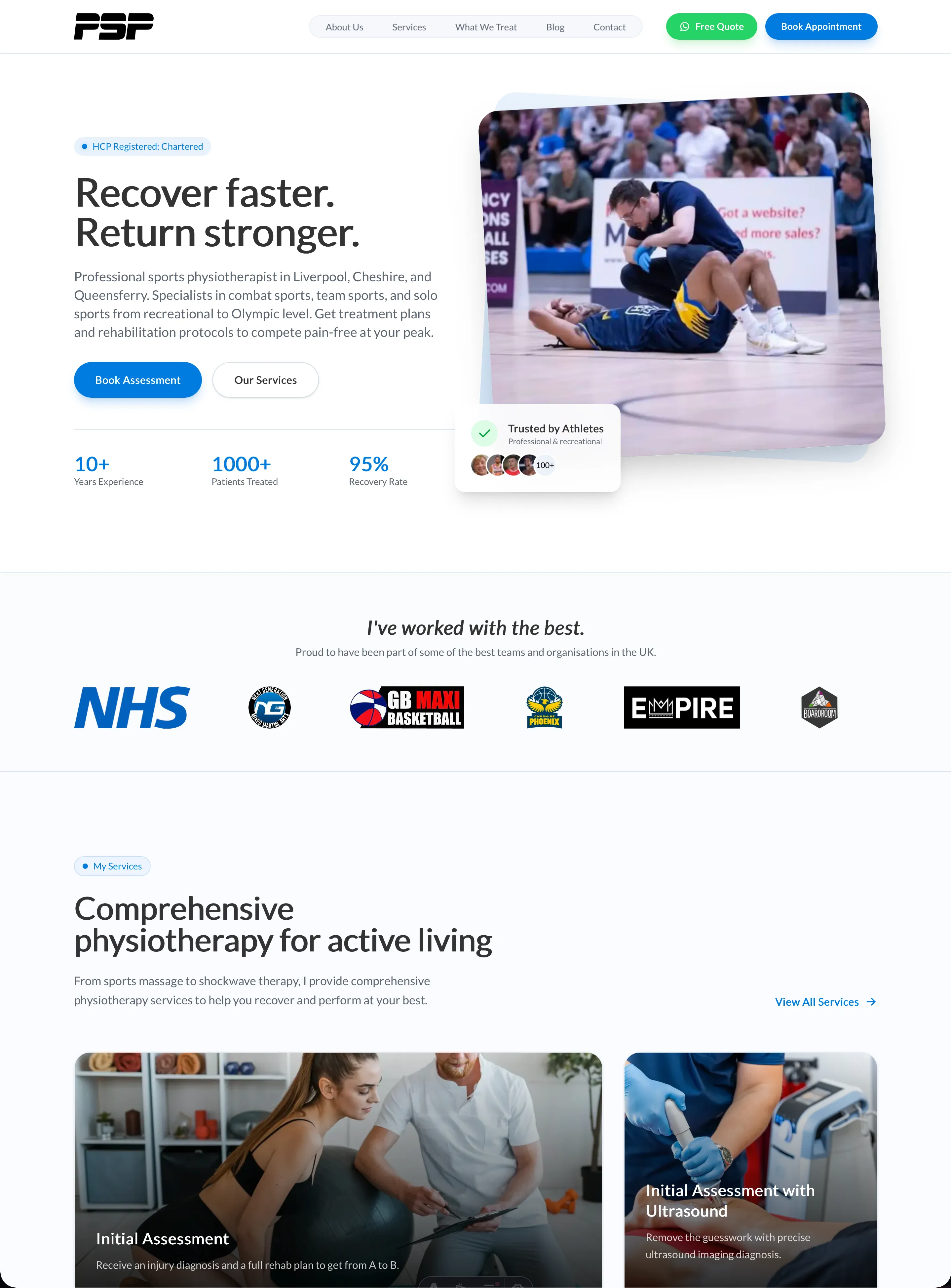 Professional Sports Physio website homepage
